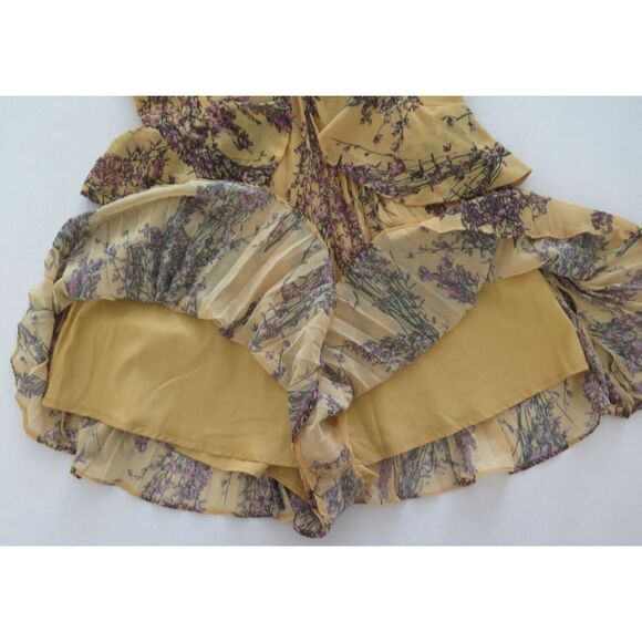 Keepsake Label Women's Sz M Mustard Yellow Floral Light Up Pleated Ruffle Romper - Picture 7 of 9
